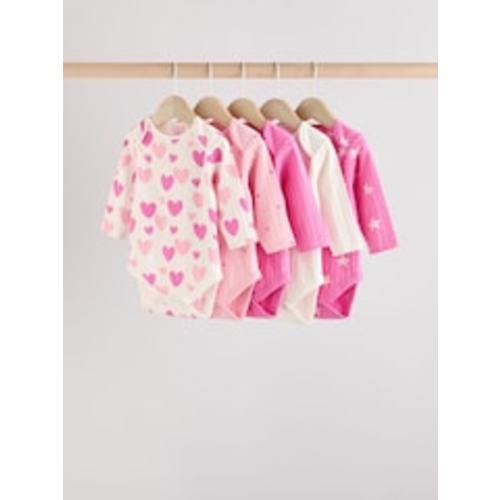 Buy Pink Star 5 Pack Long Sleeve Baby Bodysuits from Next USA