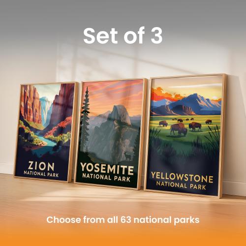 National Park Poster Set - Choose any 3 Scenic Prints | Nature Lover Wall Decor
