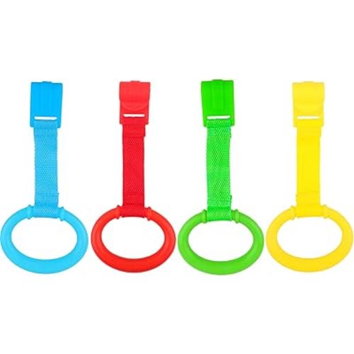 KALAMANDA 4 PCS Baby Playpen Pull Up Rings, Pull Up Handles Standing Walker Crib Pull Rings for Toddler Kids Children Walking Training Tool(Yellow/Red/Blue/Green)