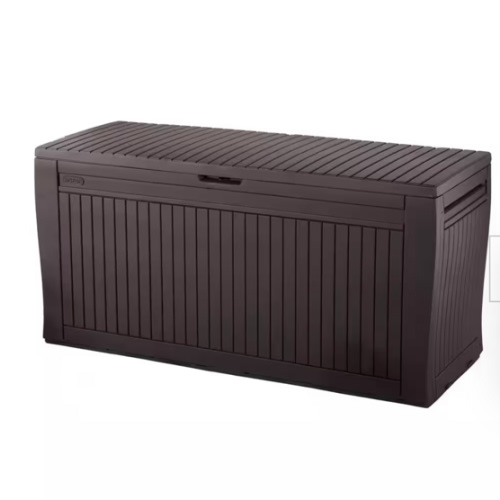 Comfy 71 Gal. Weather Resisitant Plastic Resin Deck Box in Wood Look Brown