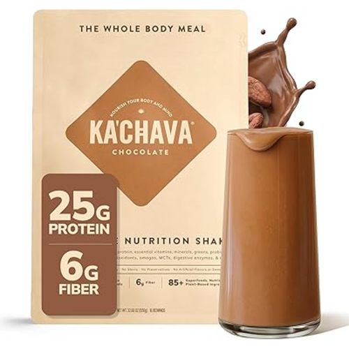 Ka’Chava Whole Body Meal Shake Chocolate 2 lb – Vegan Protein Powder with 85+ Superfoods & Greens – Plant-Based Meal Replacement with Probiotics & Digestive Enzymes – Gluten & Dairy Free (15 Servings)