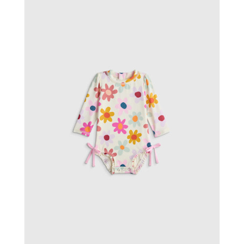 Long Sleeve Tie One-Piece Swimsuit - Baby in Happy Floral
