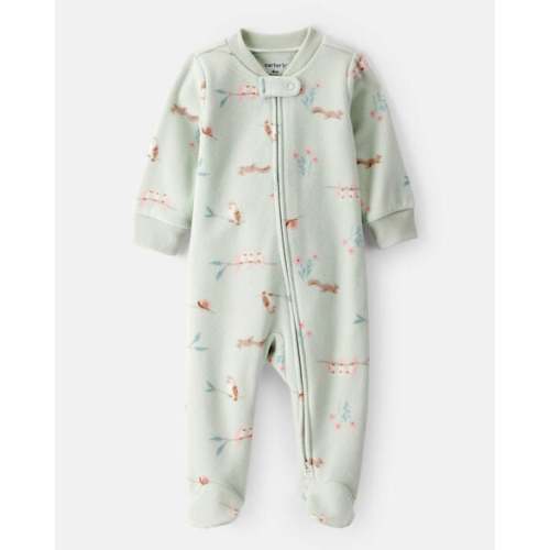 Baby Girl Squirrel Print Loose Fit Long-Sleeve Sleep & Play Pajamas - Green - Carter's | Carter's