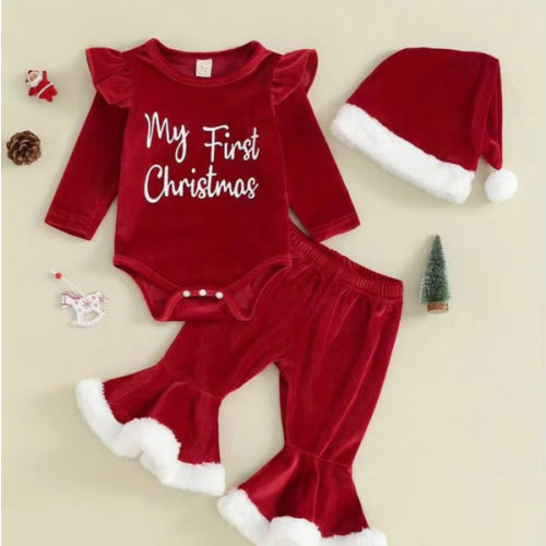 Baby Girl My 1st Christmas Outfits Letter Long Sleeve Romper Tops+Bell Bottom Pants+Headband 3 Pcs Clothes Set Toddler Baby Girl Christmas Outfits Letter Ruffle Long Sleeve Romper Flare Pants Sets Newborn Fall Winter Clothes | SHEIN USA
