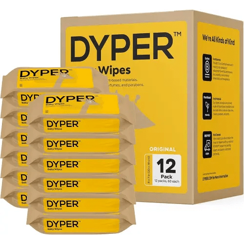 DYPER Baby Wipes | 99% Water Wipes | Fragrance Free | Plastic-Free | 12 Pack, 720 Wipes