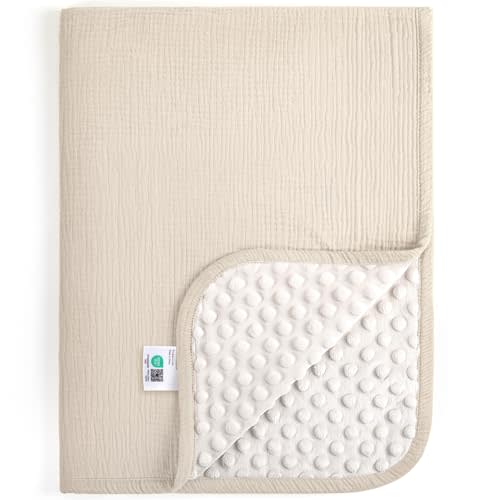 lulumoon Baby Blankets for Newborn Muslin: Thermal Minky Dotted Backing - Cotton Receiving Blanket for Baby Essential & Registry Gift 30"x40"(Ivory)