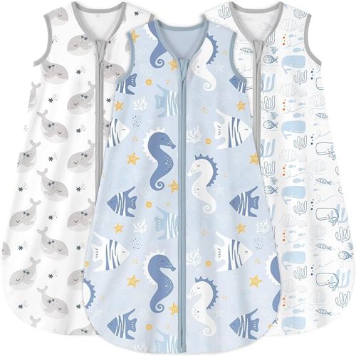 Yoofoss Baby Sleep Sack 6-12 Months 0.5 Tog Wearable Blanket for Baby, 3 Pack 100% Organic Cotton Infant Toddler Sleeping Sack 2-Way Zipper Lightweight Sleep Sack