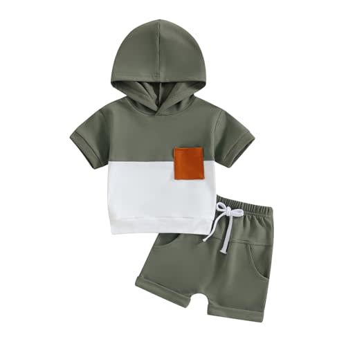 FOCUSNORM Toddler Baby Boy Summer Clothes Baseball Short Sleeve Hooded T-Shirt Elastic Waist Shorts Newborn Infant Boy Outfit