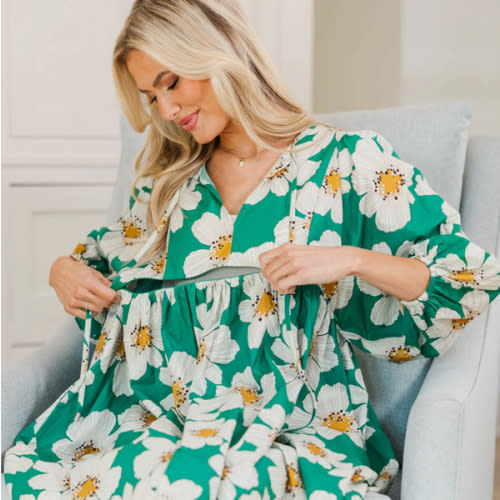 NURSING COLLECTION: It's All True Emerald Floral Dress