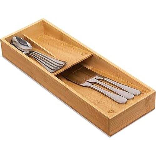 Bamboo Silverware Drawer Organizer, Kitchen Cutlery Tray,Utensil Holder for Spoons, Forks, Knives in Kitchen