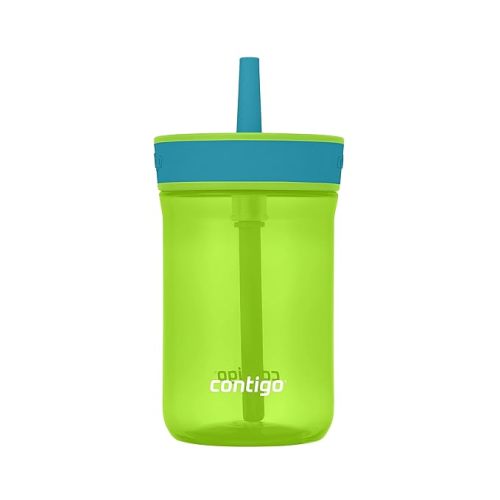 Contigo Kids’ Leighton Straw Tumbler with Spill-Proof Leak-Proof Lid, 14oz, Lime/Juniper - 14 Ounce