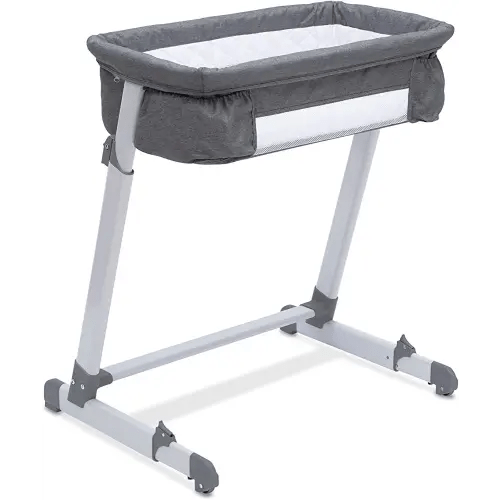 Simmons Kids By The Bed City Sleeper Bassinet - Adjustable Height Portable Crib with Wheels & Airflow Mesh, Grey Tweed