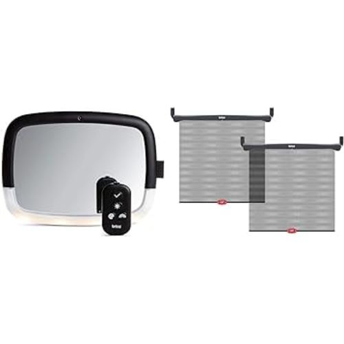 Munchkin Baby Car Mirror for Rear Facing Car Seats with LED Lights and 2pk Window Sun Shades, Black