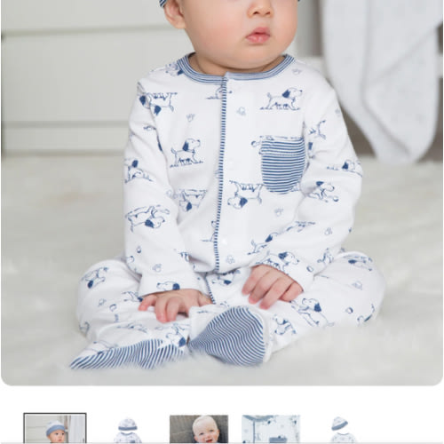 Puppy Toile Footed One-Piece And Hat