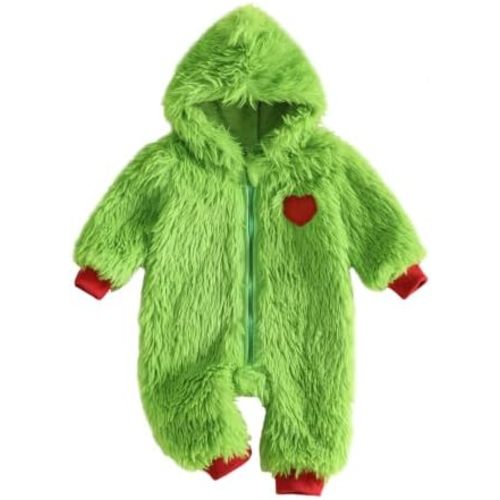 Baby Christmas Outfit Fuzzy Warm Green Romper