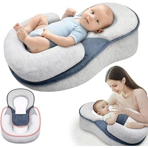 Dream Nest Baby Bed for Acid Reflux, Baby Support Cushion for Newborn, Portable Tummy Time Mat for Home and Travel (Grey)