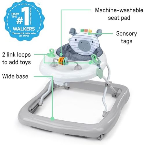 Ingenuity Smooth Strides Activity Baby Walker - Chambray, Developmental Walker, 3 Adjustable Heights, Toys Included, 6M-12M