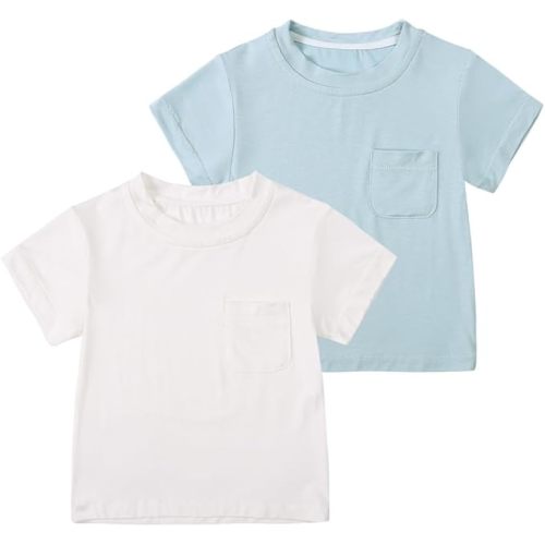 2 Pack Baby Bamboo Viscose T-shirts & Pants Toddler Boys Girls Summer Short Sleeve Crew Neck Tees Trousers