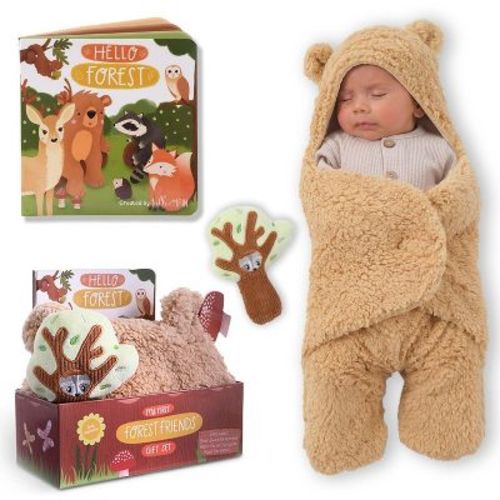 Tickle & Main 3-Piece Gift Set for Infants 0-12 Months, Storybook, Bear Swaddle Blanket and Plush Baby Rattle