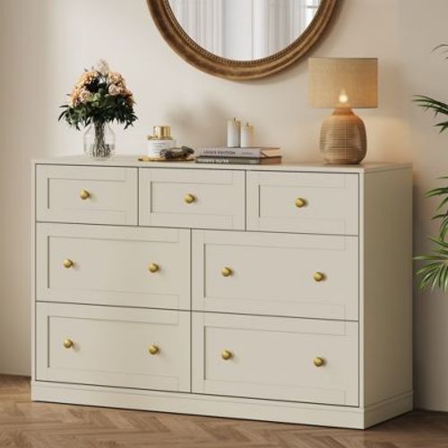 Heynemo 7-Drawer Dresser – Large Storage Chest for Bedroom, Beige