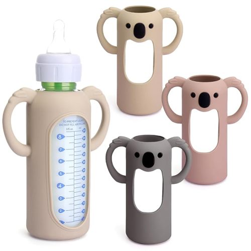 3 Pack Silicone Sleeves for Dr. Brown's Glass Bottles 8 OZ - Anti Breakage Baby Bottle Holder, Compatible with Dr. Brown's Glass Bottles for Babies with Handle (Other Products Cannot be adapted)