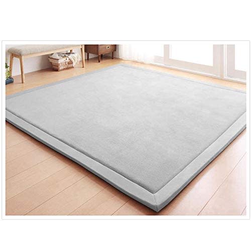 Loartee Coral Velvet Crawling Rugs & Play Mat (6'8"x 6'8", Gray) for Toddler Children & Yoga Exercise