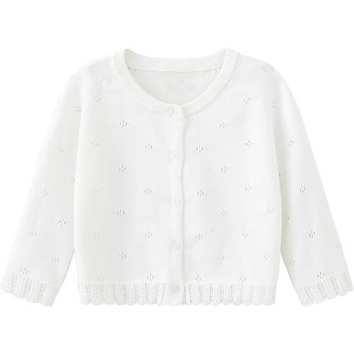 Baby Girls Cardigan Sweater Infant Toddler Knit Button Up Jacket Newborn Lace Trim Outfit Cotton Tops