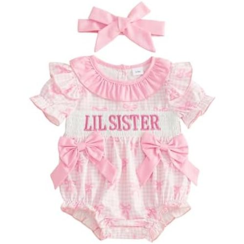Big Sister Little Sister Matching Outfits Toddler Baby Girl Smocked Ruffle Sleeve Plaid Romper/Dress Summer Clothes
