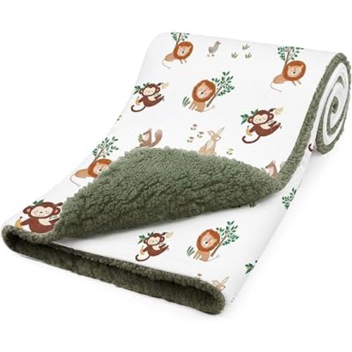 CIVARUA KIDS Fleece Baby Blankets for Boys & Girls, Infant Toddler Blanket | Soft Plush Small Receiving Blankets, Cozy Warm Newborn Sherpa Baby Blanket for Crib Stroller, essentials gift, Jungle Animals