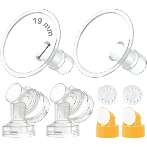 Maymom Brand 19 mm 2X Two-Piece Breastshield, 2X Base Connector w/Valve and Membrane Compatible with Selected Medela Breast Pumps; Medium Shield (19mm)