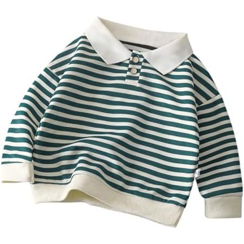 Girls Boys Striped Collar Long Sleeve Knit Sweater Casual Polo Preppy Shirt Button up Trendy School Pullover Tunic Kids Tops