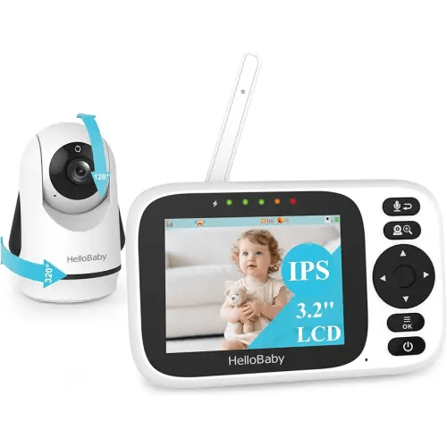 HelloBaby Monitor No WiFi Video Baby Monitor with Camera and Audio - 3.2” Screen, 2-Way Talk, Pan-Tilt Camera with Night Vision,ECO/VOX,1000ft, Temperature | Portable for Travel, Parents, Pet, Elderly