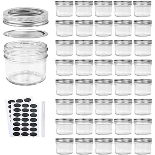 Accguan 4oz / 120ml Mason Jars Glass Jelly Jars, Canning Jars With Regular Lids, Ideal for Honey,Jam,Wedding Favors,Shower Favors, 40 Pack