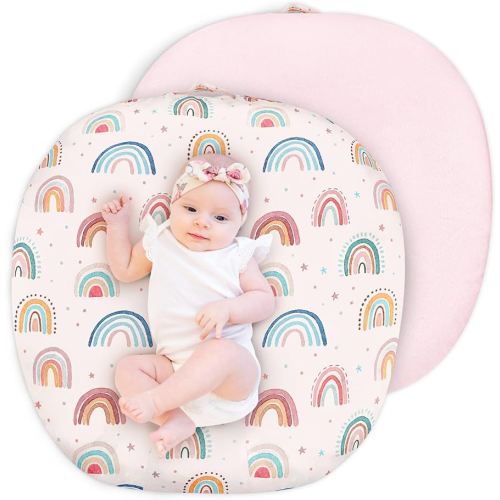 Newborn Lounger Cover for Girls Boys, Removable Soft Baby Lounger Cover, Reversible Infant Lounger Cover Minky, Pink Cute Rainbow (Only Cover)