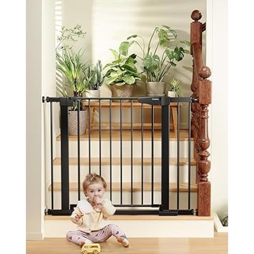 Cumbor 29.7"-40.6" Baby Gate for Stairs, Mom's Choice Awards Winner-Dog Gate for Doorways, Pressure Mounted Self Closing Pet Gates for Dogs Indoor, Durable Safety Child Gate with Easy Walk Thru Door