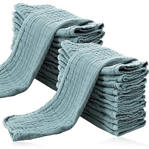 Cute Castle 24 Pack Muslin Burp Cloths for Baby - Ultra-Soft 100% Cotton Baby Washcloths - Large 20'' by 10'' Super Absorbent Milk Spit Up Rags - Burpy Cloths for Unisex, Boy, Girl -Dark Green