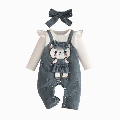 CAUYDY Newborn Girl Long Sleeved Romper Baby Girls Soft Bodysuit Set Infant Fall Winter Clothing Toddler Outfit 3M 6M 9M 1T 2T Sizes 18-24 Months,Navy