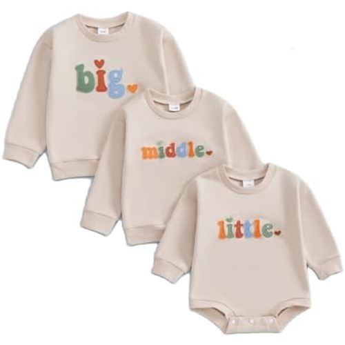 Chloefairy Big Middle Little Sibling Shirt Boy Girl Sweatshirt Romper Bodysuit 3rd Baby Announcement Matching Sibling Outfits