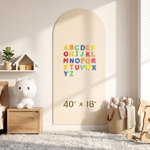 Magnetic Arch Wall Decal, 18" x 40" Strong Adhesive Magnetic Chalkboard Play Wall, Anti-Peel Ideal for Playroom Home Classroom with 26 Pcs Letter(Beige)