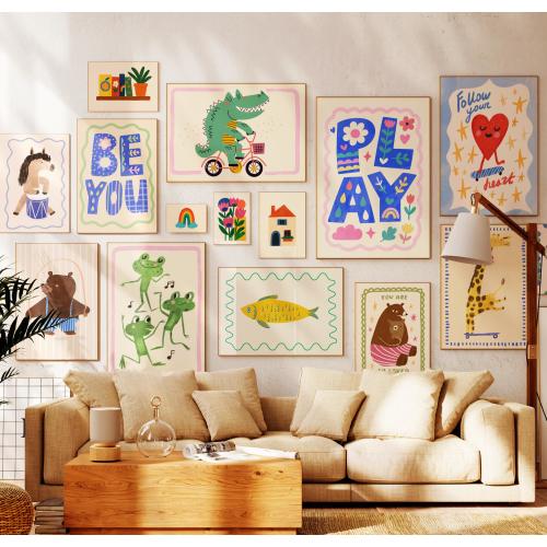 Kids Wall Art Printable Bundle 50 Whimsical Illustrations, Animal Prints for Nursery Decor, Playrooms or Childrens Gallery Wall
