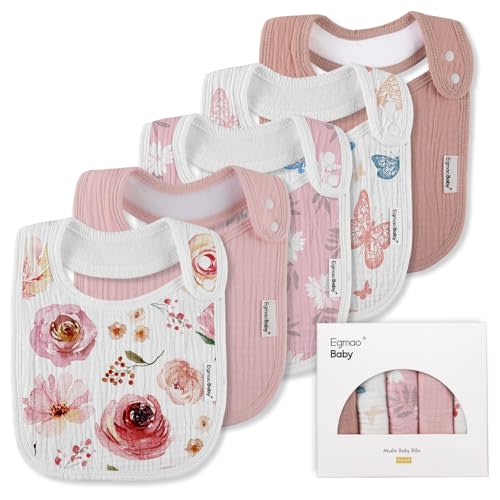 Muslin Bibs for Baby Boys Girls,Organic Muslin Baby Bib for Drooling and Teething,Soft Bandana Drool Bibs 5 Pack