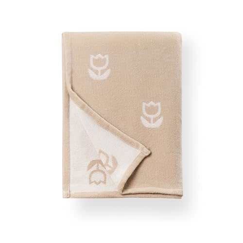 Hofdeco Premium Coastal Decorative Throw Blanket for Patio Couch Sofa, Neutral Tan Tulips Floral with Piping, 50"x68"