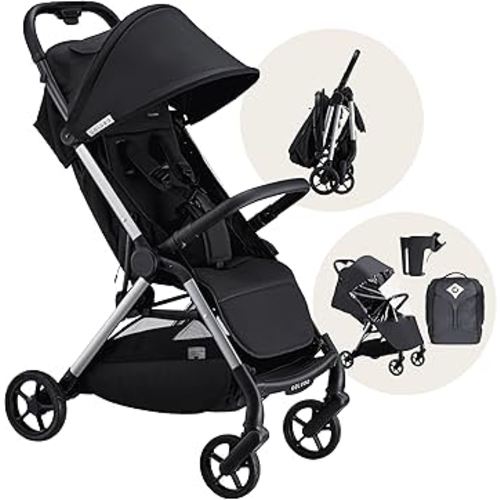 Colugo The One Stroller - Lightweight Easy Fold Compact Toddler and Baby Stroller for Travel, Large Storage Basket, One Hand Fold, Includes Raincover, Bumper Bar, Cupholder (Black)