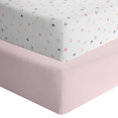 Featherhead™ 2-Pack Fitted Crib Sheets - 100% Cotton - 52" x 28" x 9" for Standard Crib and Toddler Mattress (Jersey Pink Polka)
