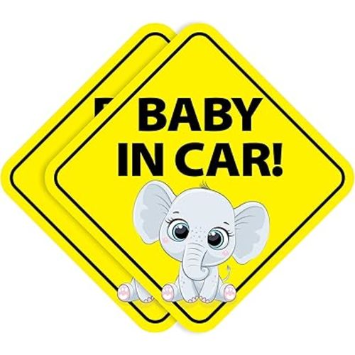 Baby on Board Stickers - Removable Non-Magnetic Paint-Safe Signs for Cars & Windows - Made in USA - Baby Elephant (2 Vinyl Decals)
