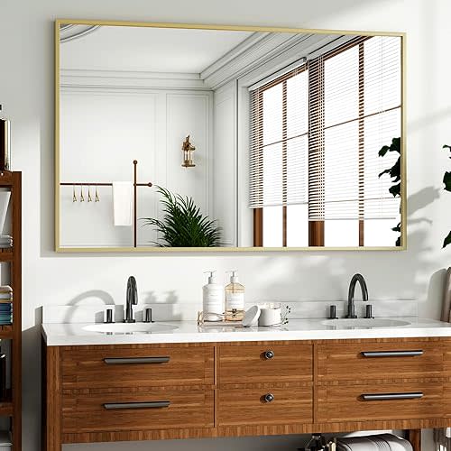 HARRITPURE 48"x30" Bathroom Mirror for Wall, Large Gold Framed Rectangle Mirror Aluminum Alloy Frame Wall-Mounted Horizontally/Vertically for Entryway/Bedroom/Vanity