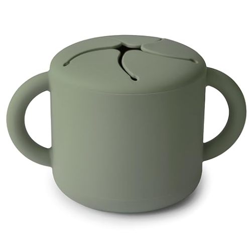 mushie Silicone Snack Cup | Spill Proof Food Container for Toddler and Baby (Dried Thyme)