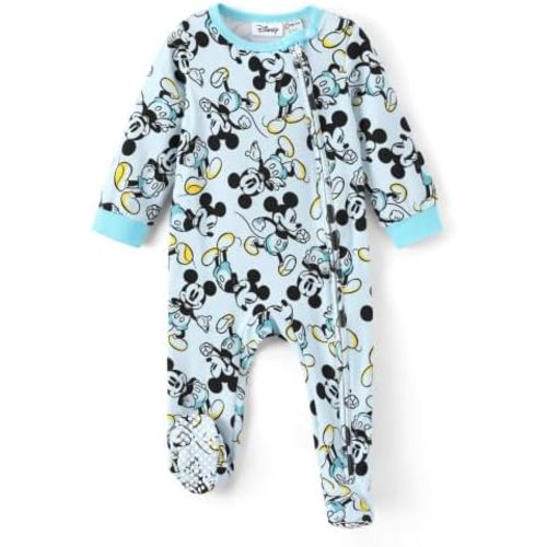 Disney Baby Boys Zip One-Piece Non-Slip Footie Romper for Newborn to Infant