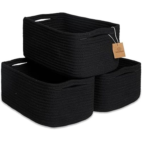 NaturalCozy 13.5”x8.5”x5.5” Rectangle Storage Baskets for Shelves 3 Pack | Cotton Rope Woven Small Baskets for Organizing | Small Storage Bins for Nursery, Bathroom, Closet, Shelf, Decorative