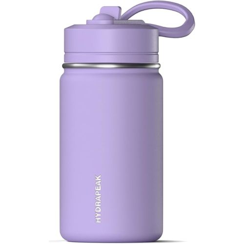 Hydrapeak Mini 14oz Water Bottle with Straw Lid, Stainless Steel Double Wall Insulated Water Bottle | Leak-Proof and Spill-Proof Water Bottle, 24 Hours Cold (Lavender)